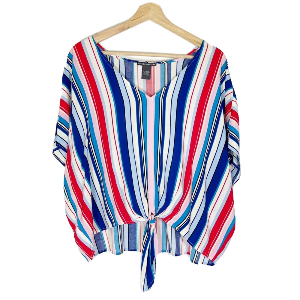 NWT Chelsea & Theodore Striped Tie Front Top Multicolor Sz L
